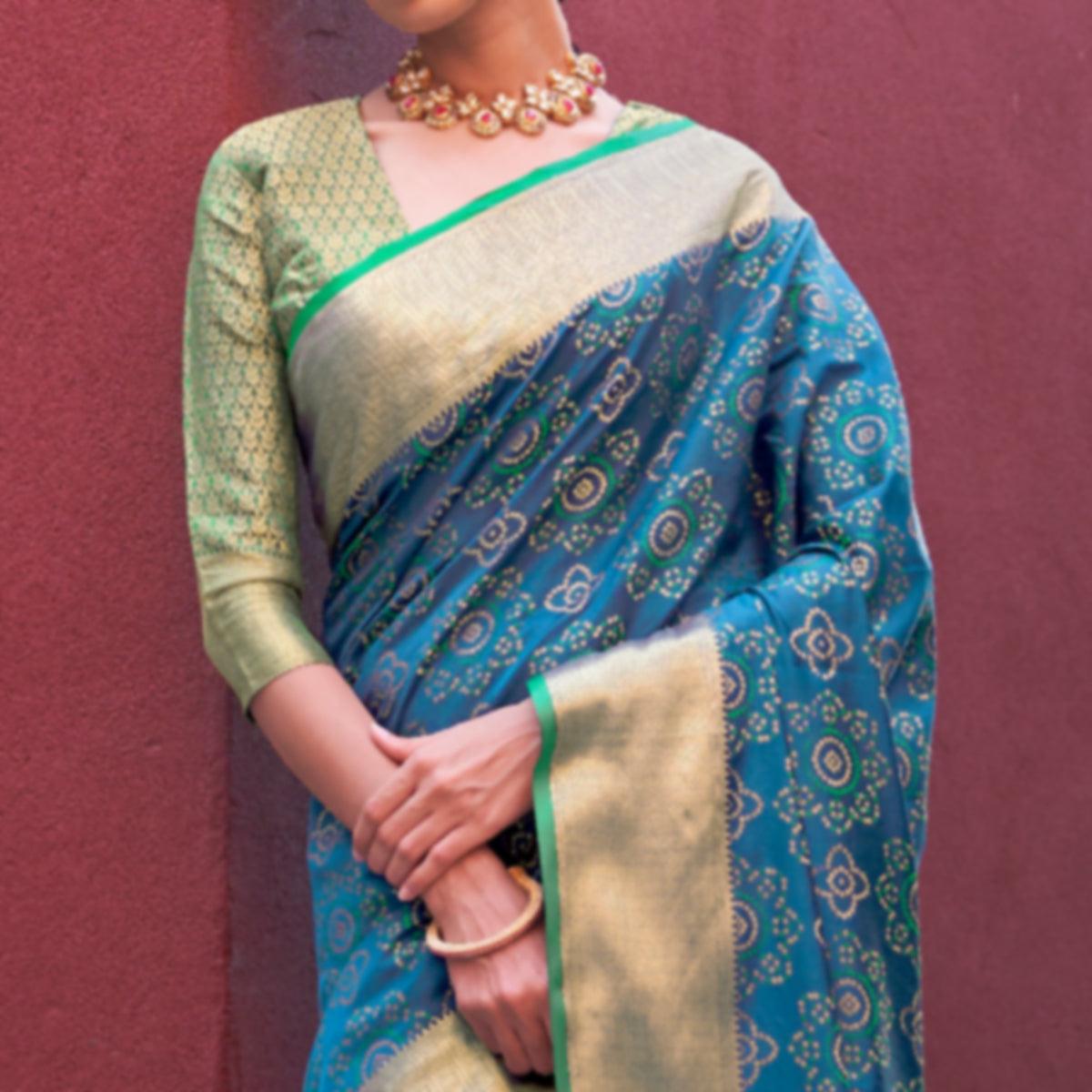 Engrossing Blue Colored Festive Wear Woven Silk Saree