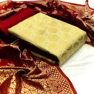 Engrossing Chiku Colored Casual Wear Banarasi Silk Dress Material