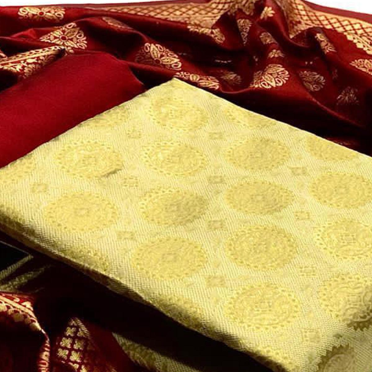 Engrossing Chiku Colored Casual Wear Banarasi Silk Dress Material