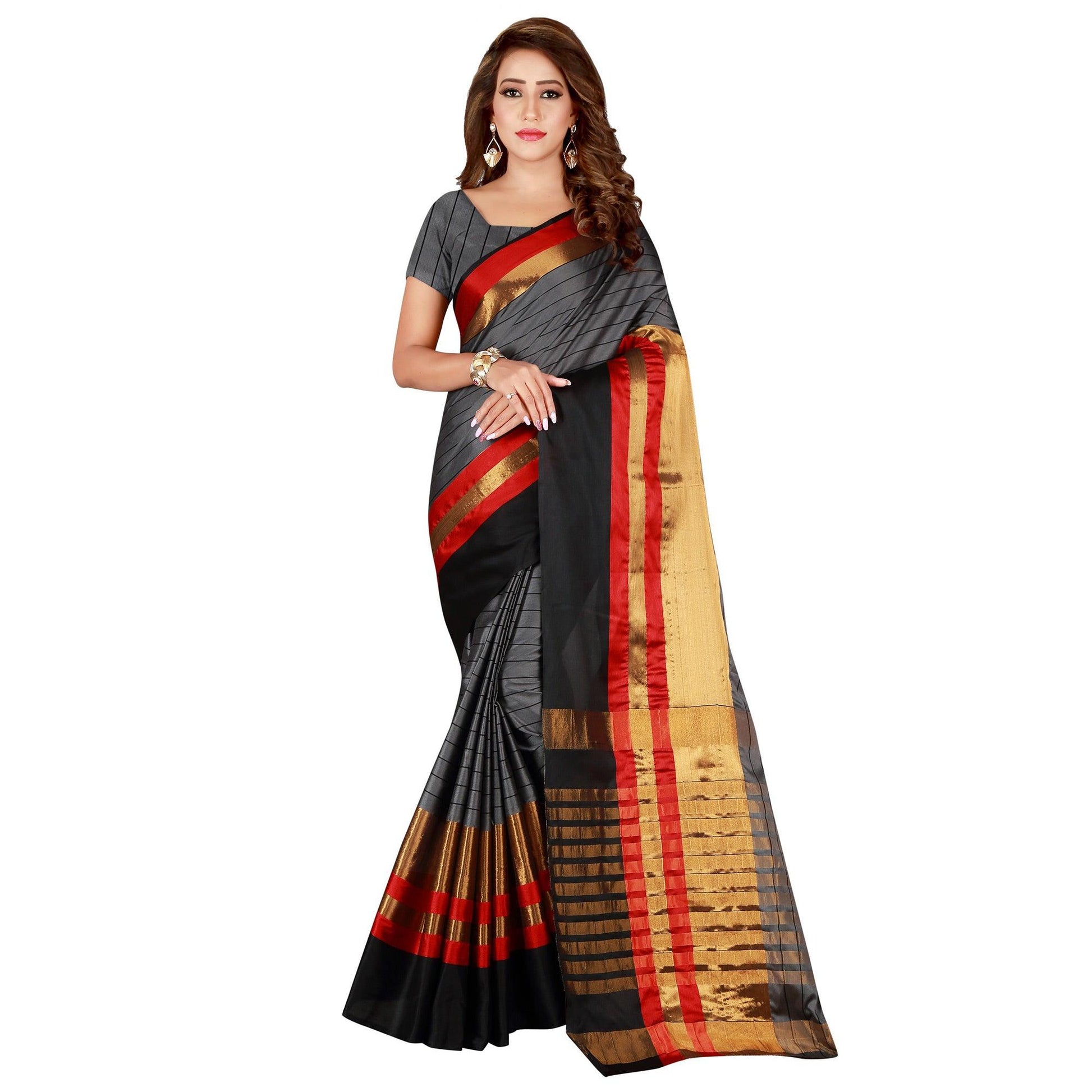 Engrossing Gray Colored Casual Wear Cotton Saree