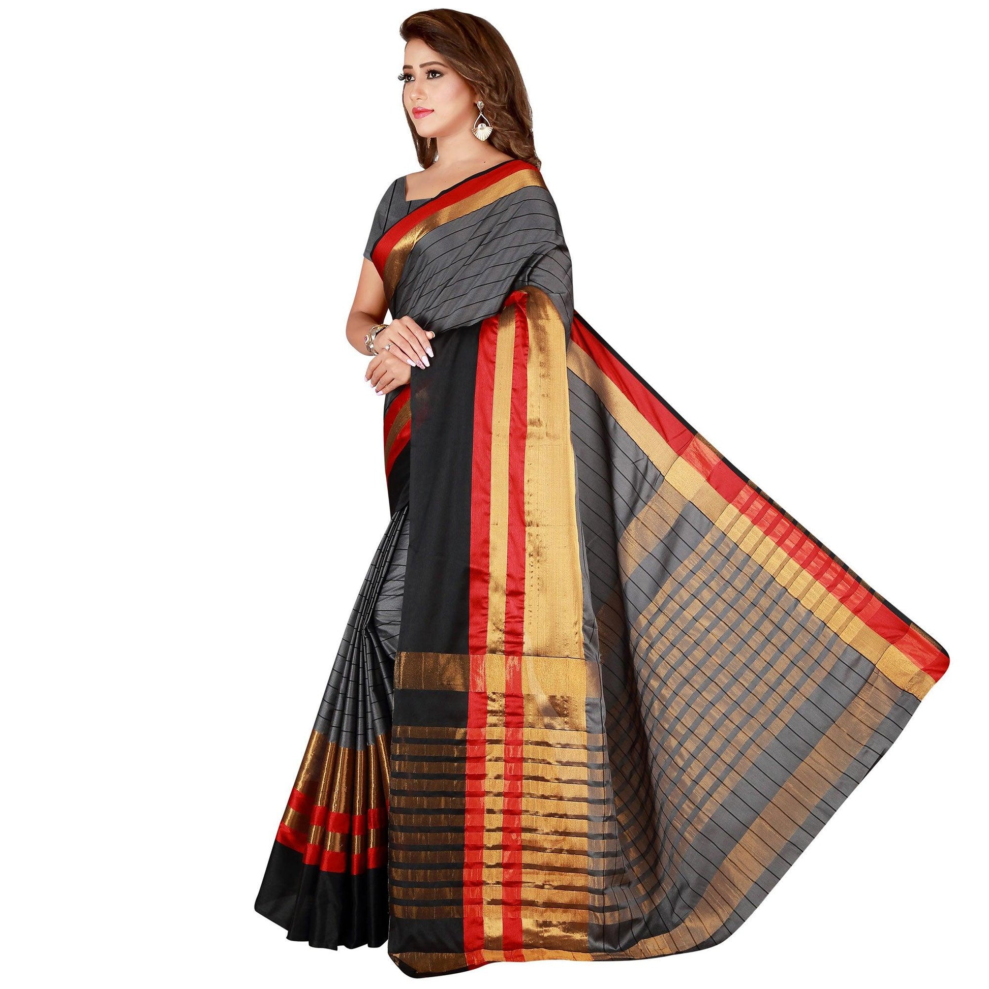 Engrossing Gray Colored Casual Wear Cotton Saree