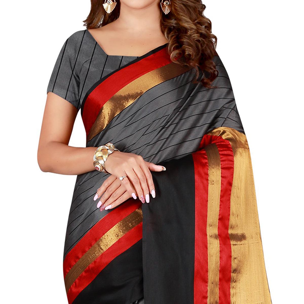 Engrossing Gray Colored Casual Wear Cotton Saree