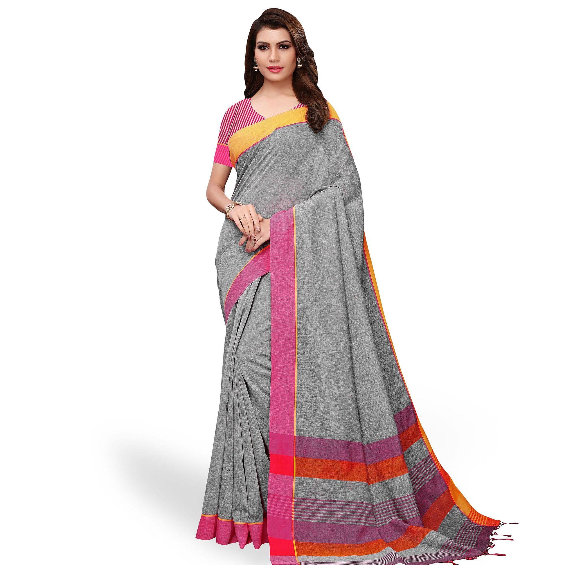 Engrossing Gray Colored Casual Wear Linen Saree