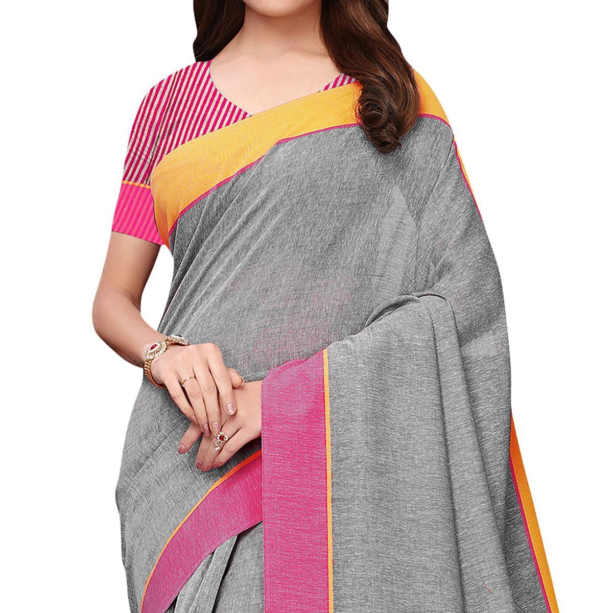 Engrossing Gray Colored Casual Wear Linen Saree