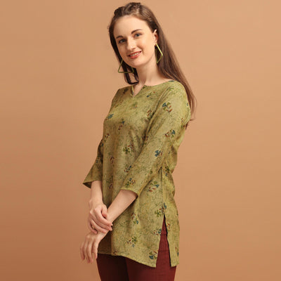 Engrossing Green Colored Casual Wear Printed Rayon Top