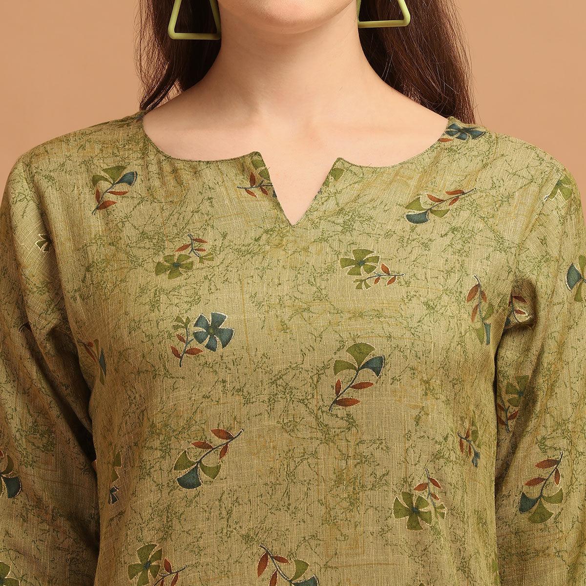 Engrossing Green Colored Casual Wear Printed Rayon Top