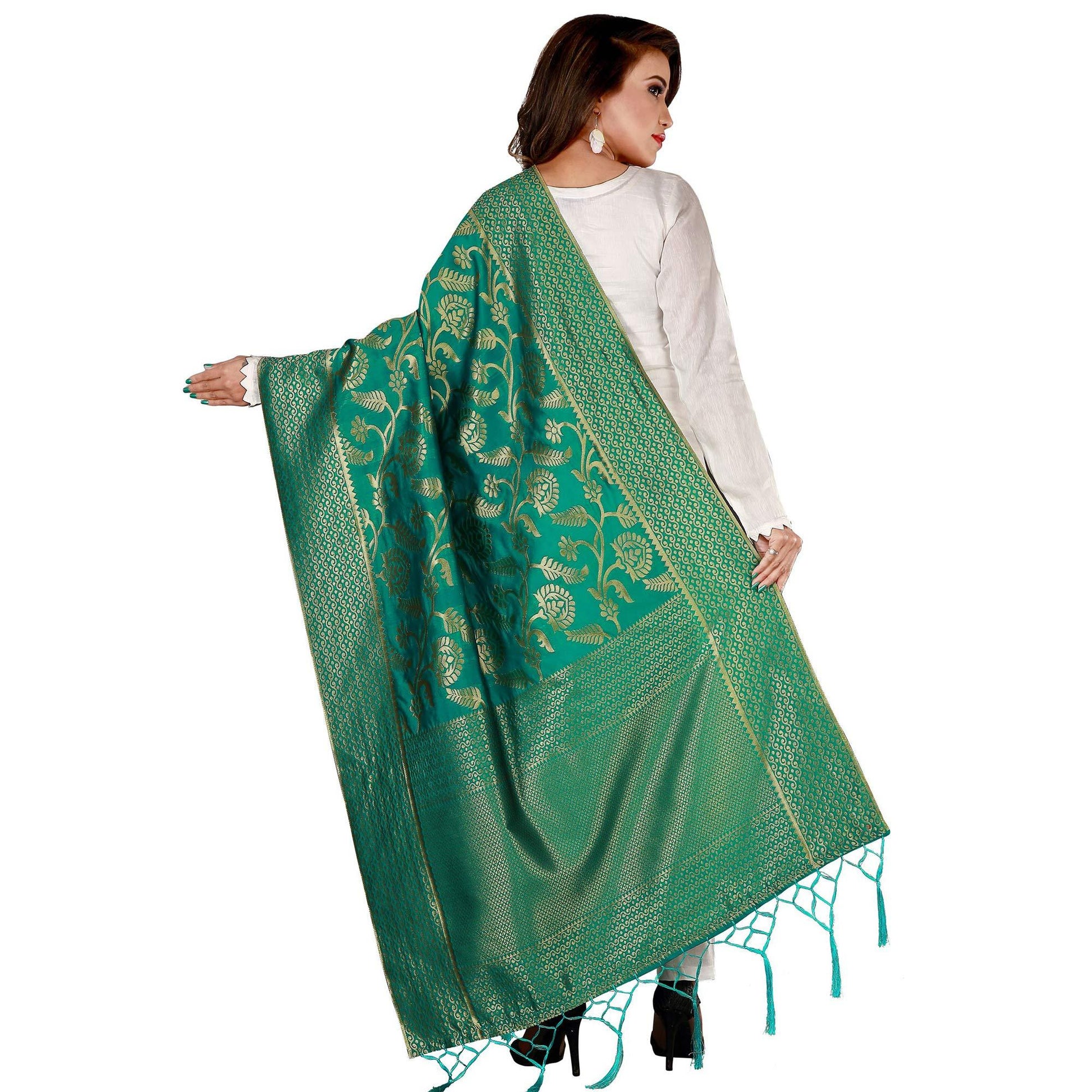 Engrossing Green Colored Festive Wear Banarasi Silk Dupatta