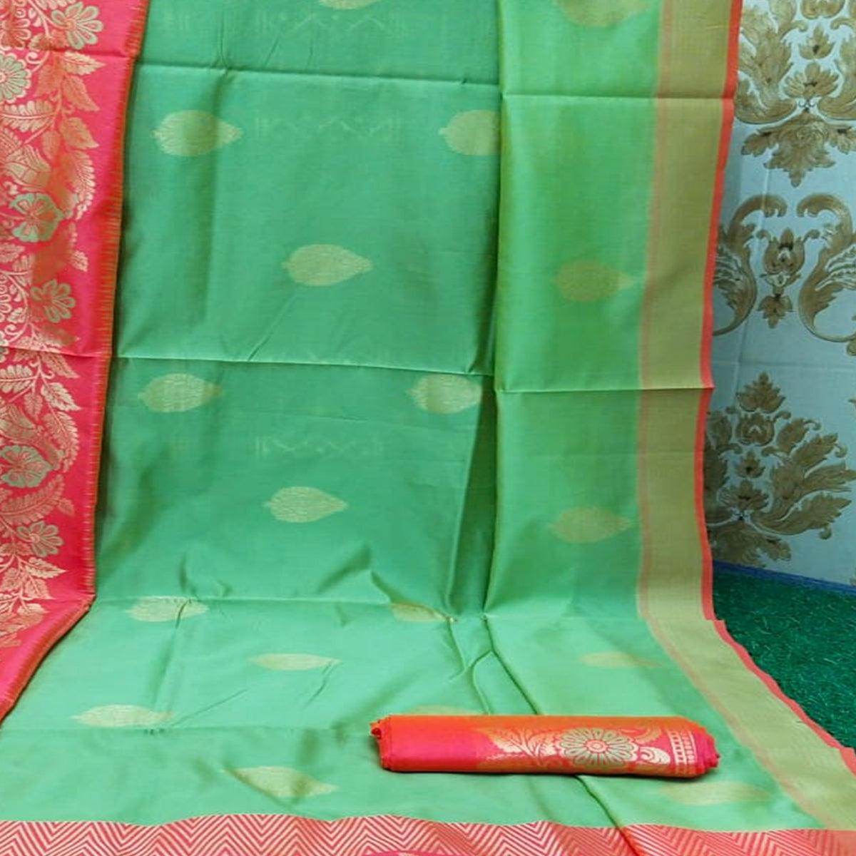 Engrossing Green Colored Festive Wear Woven Heavy Banarasi Silk Saree