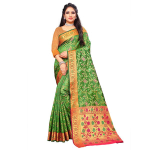 Engrossing Green Colored Festive Wear Woven Silk Saree