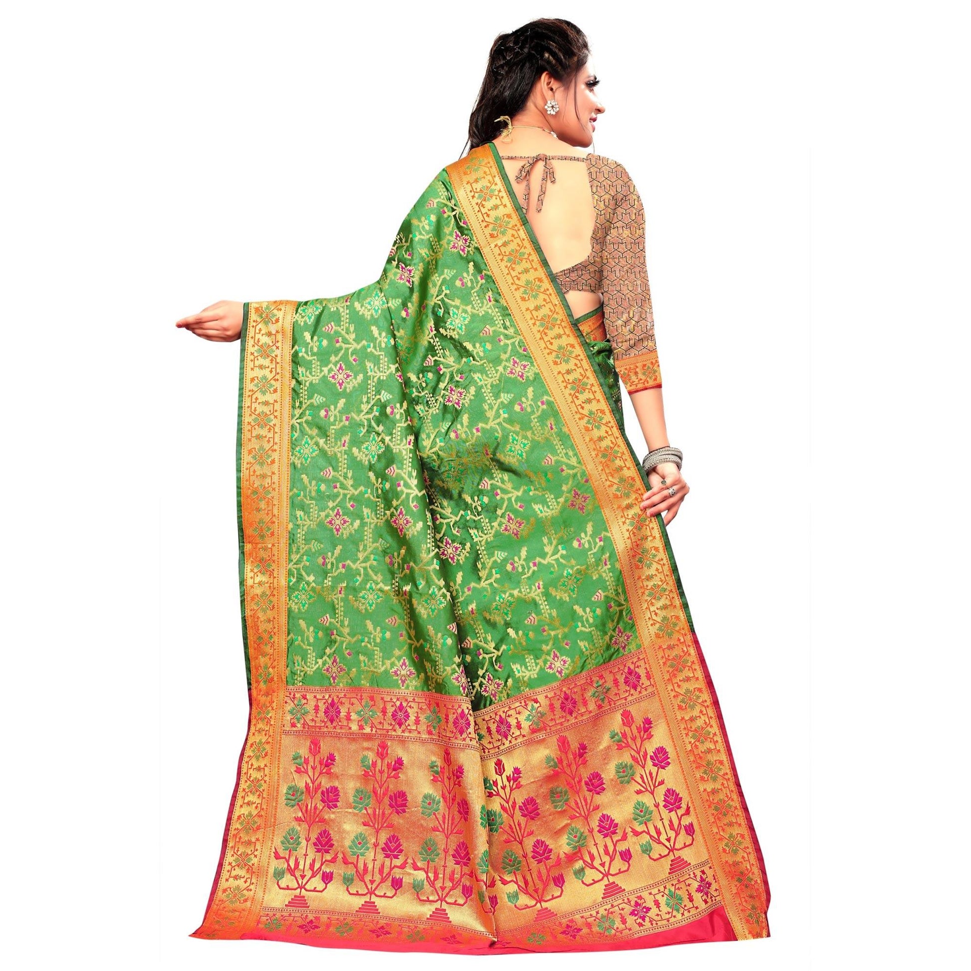Engrossing Green Colored Festive Wear Woven Silk Saree