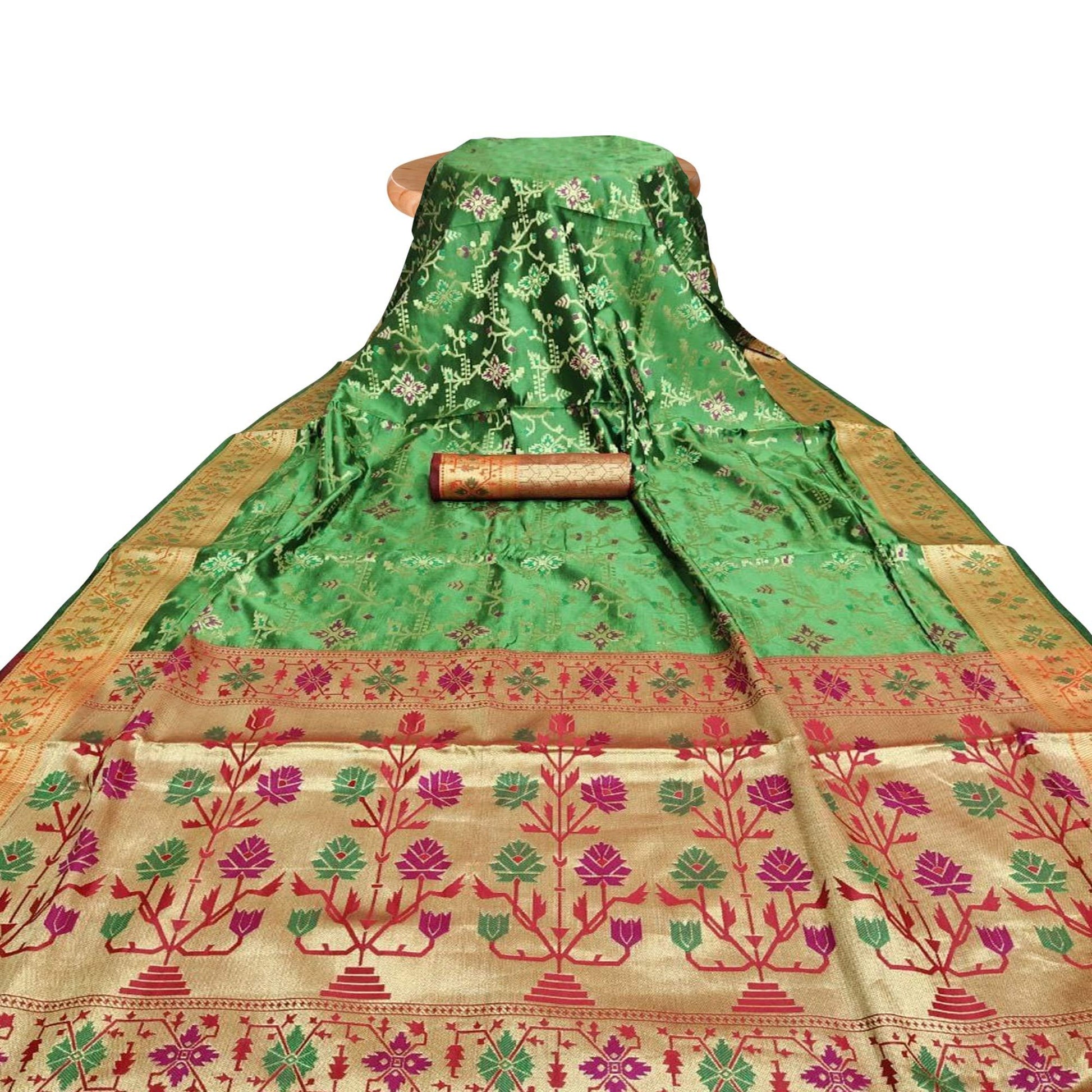 Engrossing Green Colored Festive Wear Woven Silk Saree