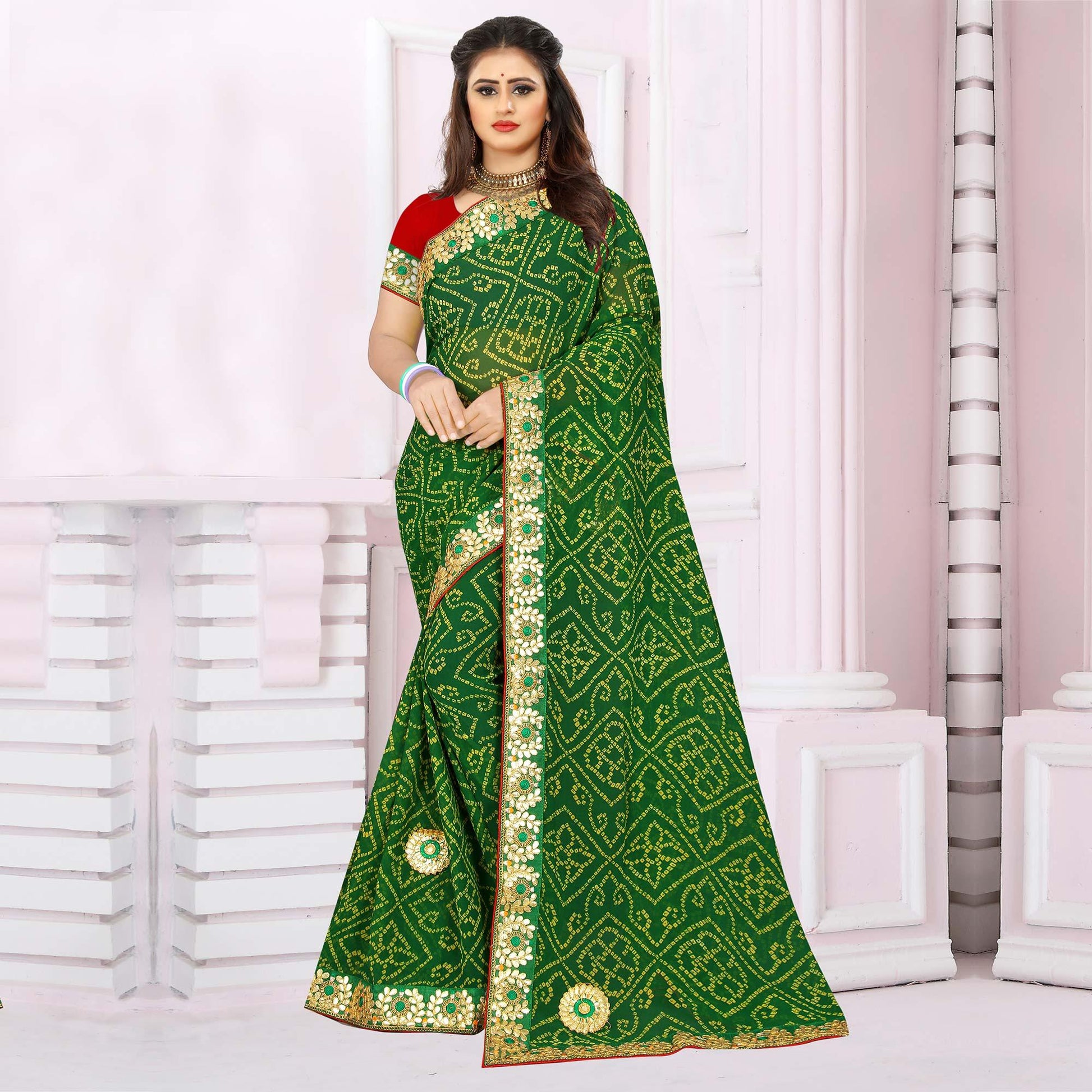 Engrossing Green Coloured Casual Wear Printed Georgette Saree