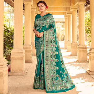 Engrossing Green Coloured Designer Partywear Weaving Silk Saree