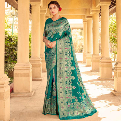 Engrossing Green Coloured Designer Partywear Weaving Silk Saree