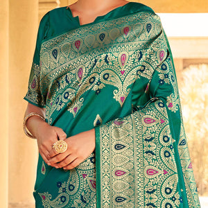 Engrossing Green Coloured Designer Partywear Weaving Silk Saree