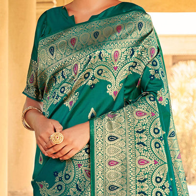Engrossing Green Coloured Designer Partywear Weaving Silk Saree
