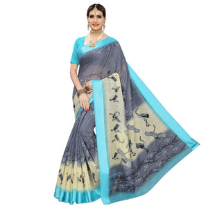 Engrossing Grey Colored Casual Printed Linen Saree