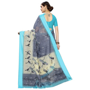 Engrossing Grey Colored Casual Printed Linen Saree