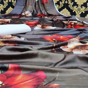 Engrossing Grey Colored Casual Wear Digital Printed Satin Saree