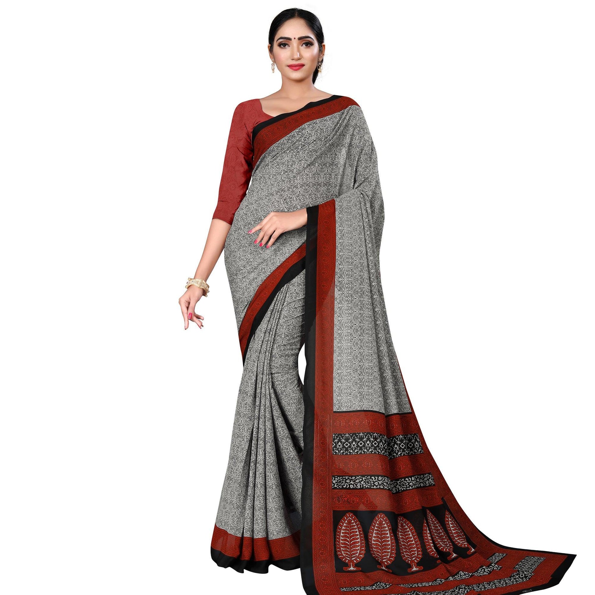 Engrossing Grey Colored Casual Wear Printed Georgette Saree