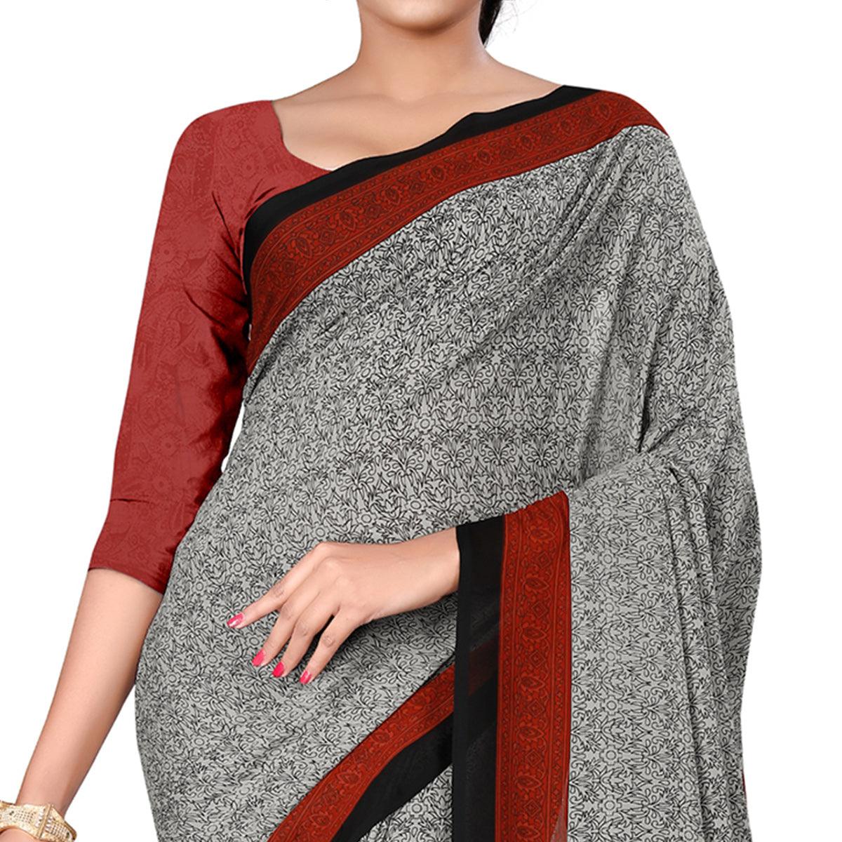 Engrossing Grey Colored Casual Wear Printed Georgette Saree