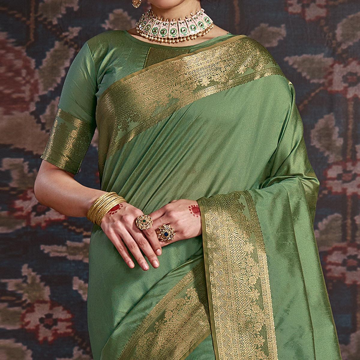 Engrossing Light Green Colored Festive Wear Woven Silk Saree