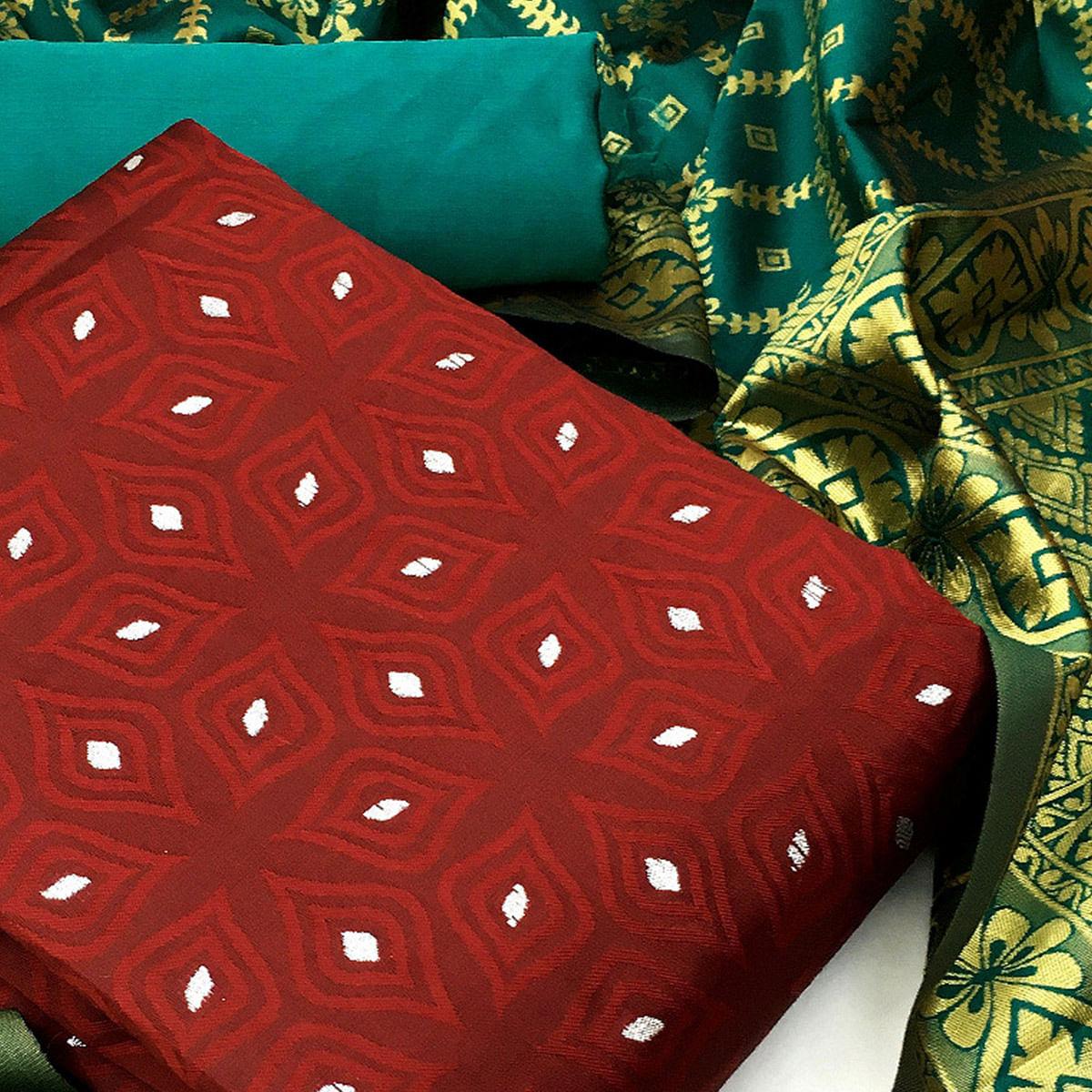 Engrossing Maroon Colored Casual Wear Woven Banarasi Silk Dress Material