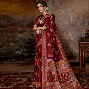 Engrossing Maroon Colored Festive Wear Woven Banarasi Silk Saree
