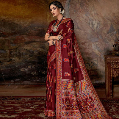 Engrossing Maroon Colored Festive Wear Woven Banarasi Silk Saree
