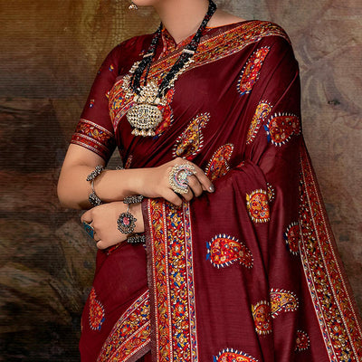 Engrossing Maroon Colored Festive Wear Woven Banarasi Silk Saree