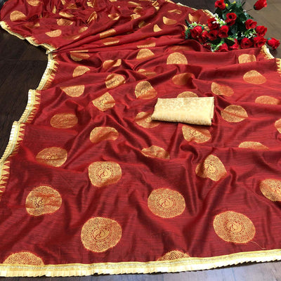 Engrossing Maroon Colored Festive Wear Woven Cotton Saree