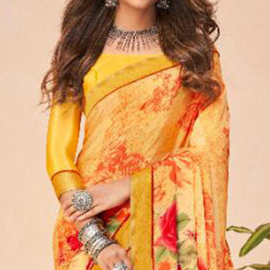 Engrossing Mustard Coloured Casual Wear Printed Crepe Saree