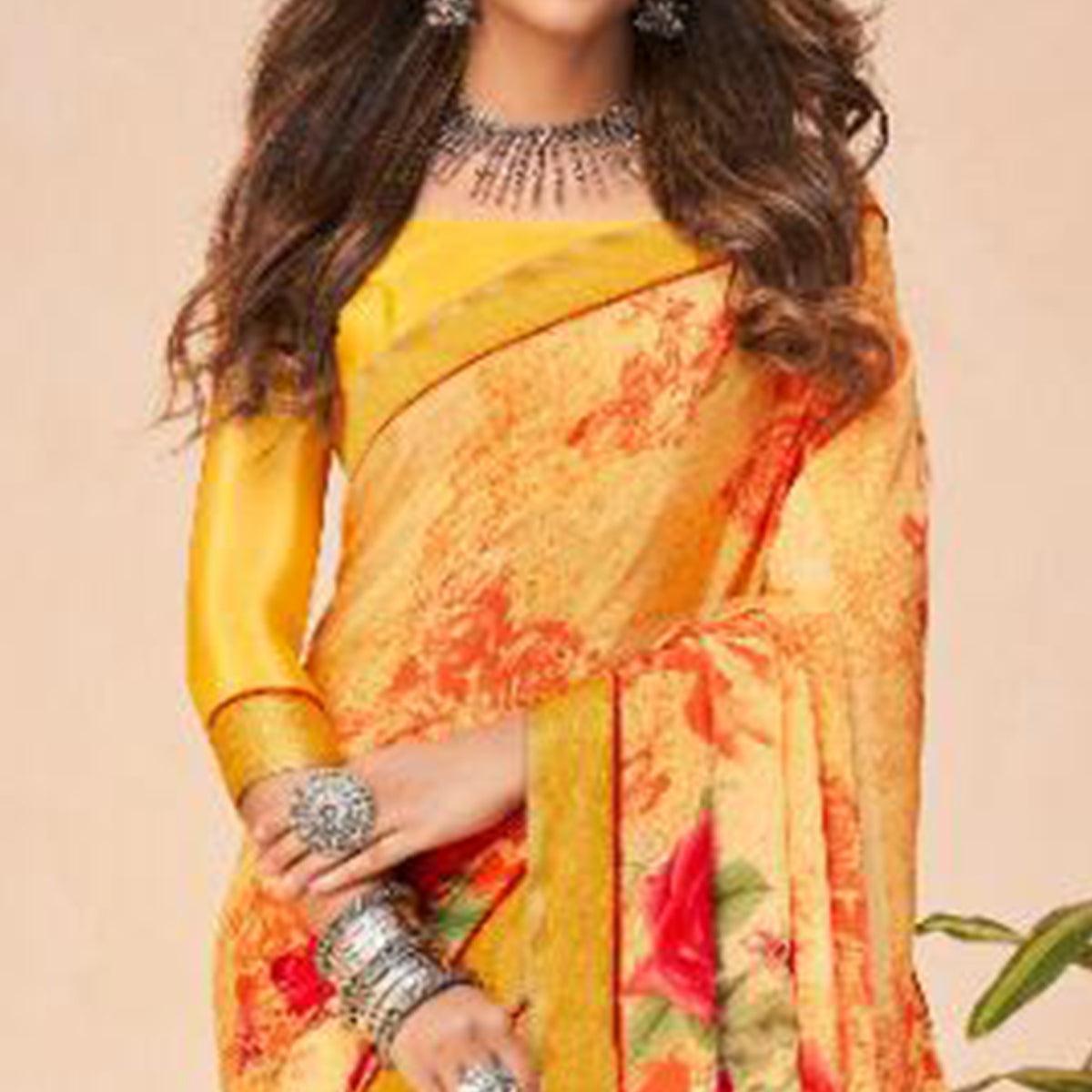 Engrossing Mustard Coloured Casual Wear Printed Crepe Saree