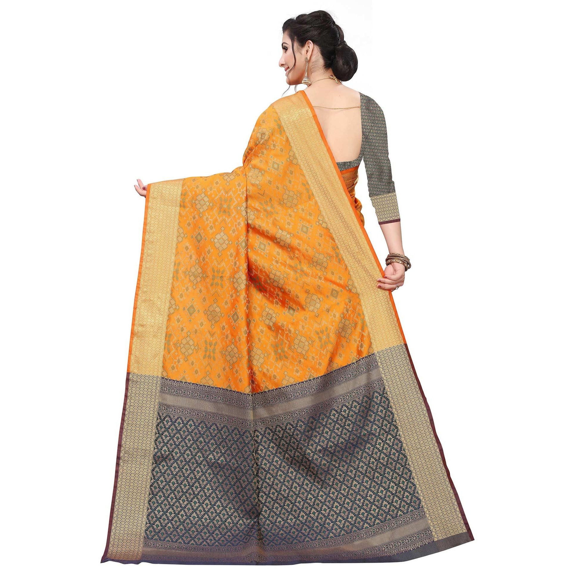 Engrossing Mustard Yellow Colored Festive Wear Woven Kanjivaram Silk Saree