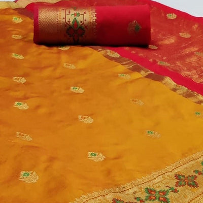 Engrossing Mustard Yellow Colored Festive Wear Woven Silk Saree