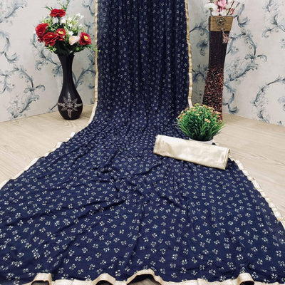 Engrossing Navy Blue Colored Casual Wear Printed Art Silk Saree