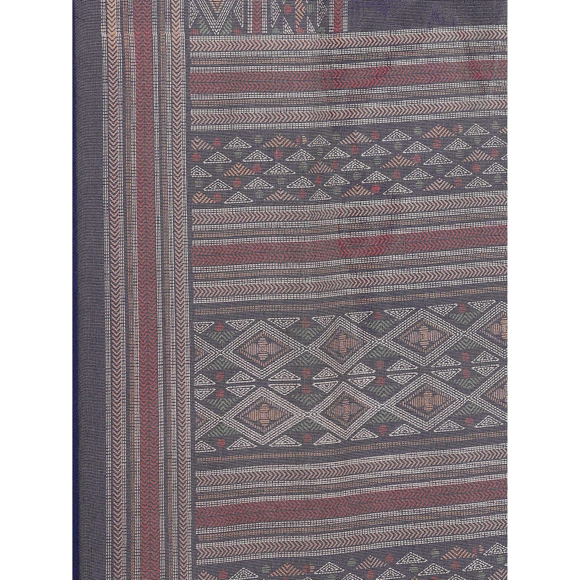 Engrossing Navy Blue Colored Casual Wear Printed Jute Silk Saree