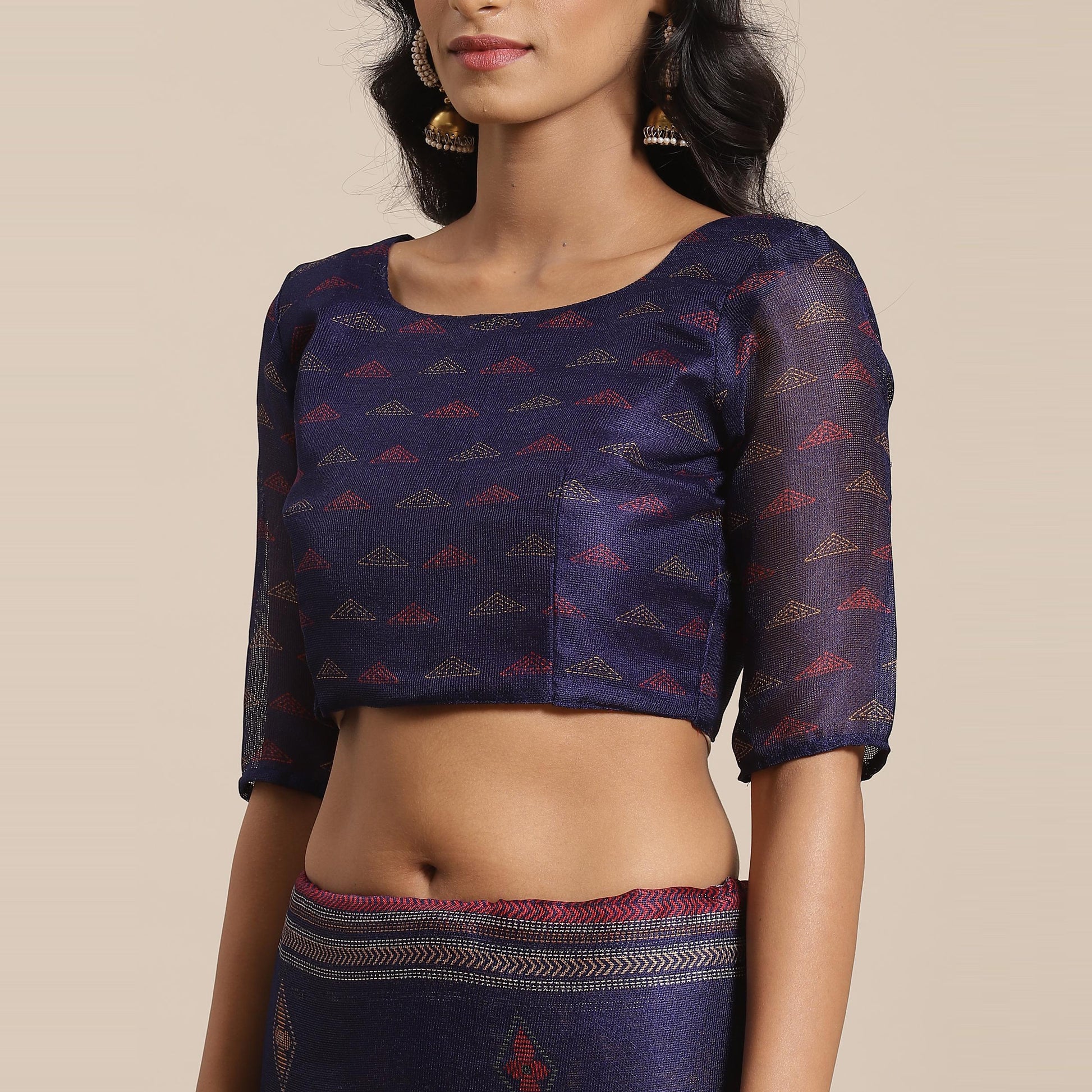 Engrossing Navy Blue Colored Casual Wear Printed Jute Silk Saree