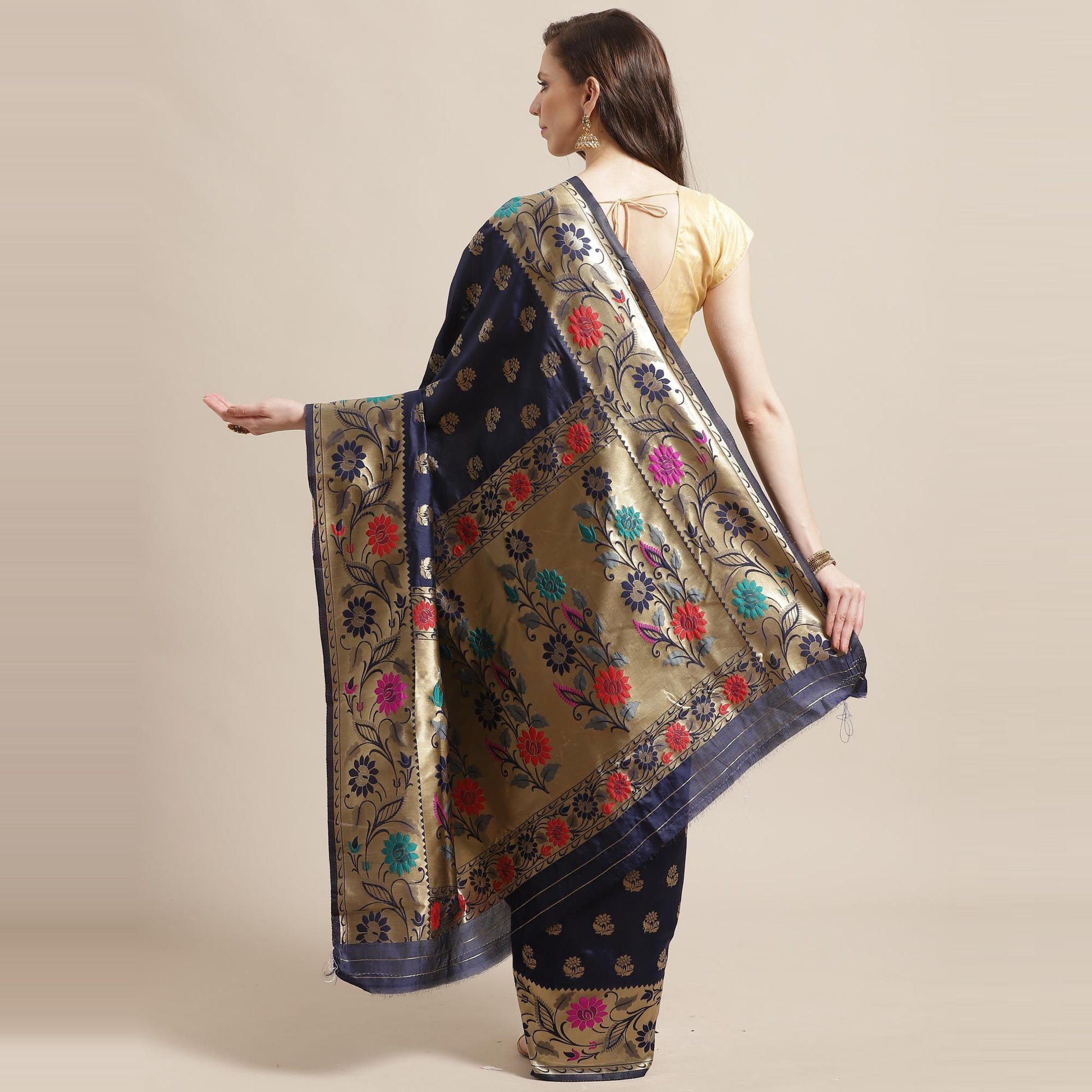 Engrossing Navy Blue Colored Festive Wear Woven Silk Blend Banarasi Saree