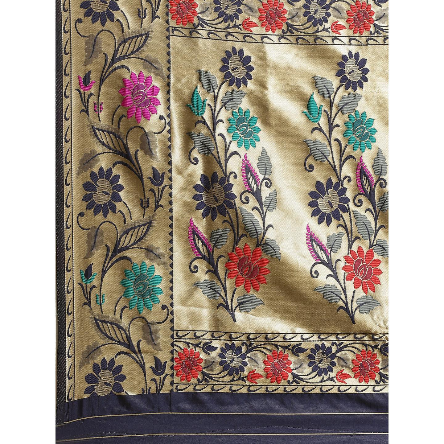 Engrossing Navy Blue Colored Festive Wear Woven Silk Blend Banarasi Saree