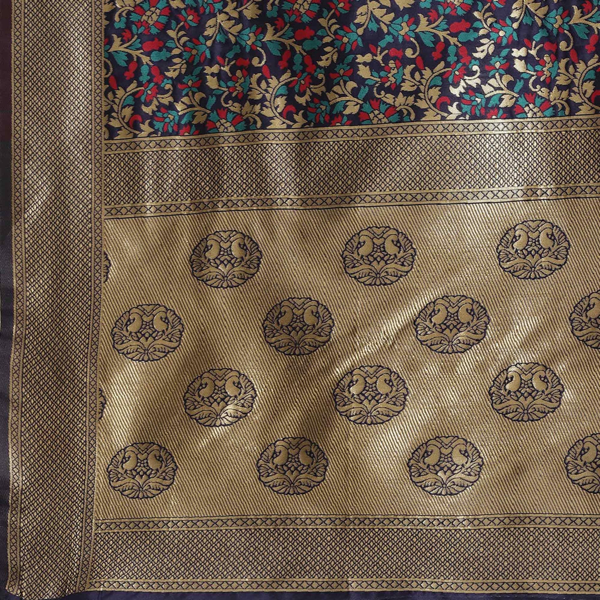 Engrossing Navy Blue Colored Festive Wear Woven Silk Blend Saree