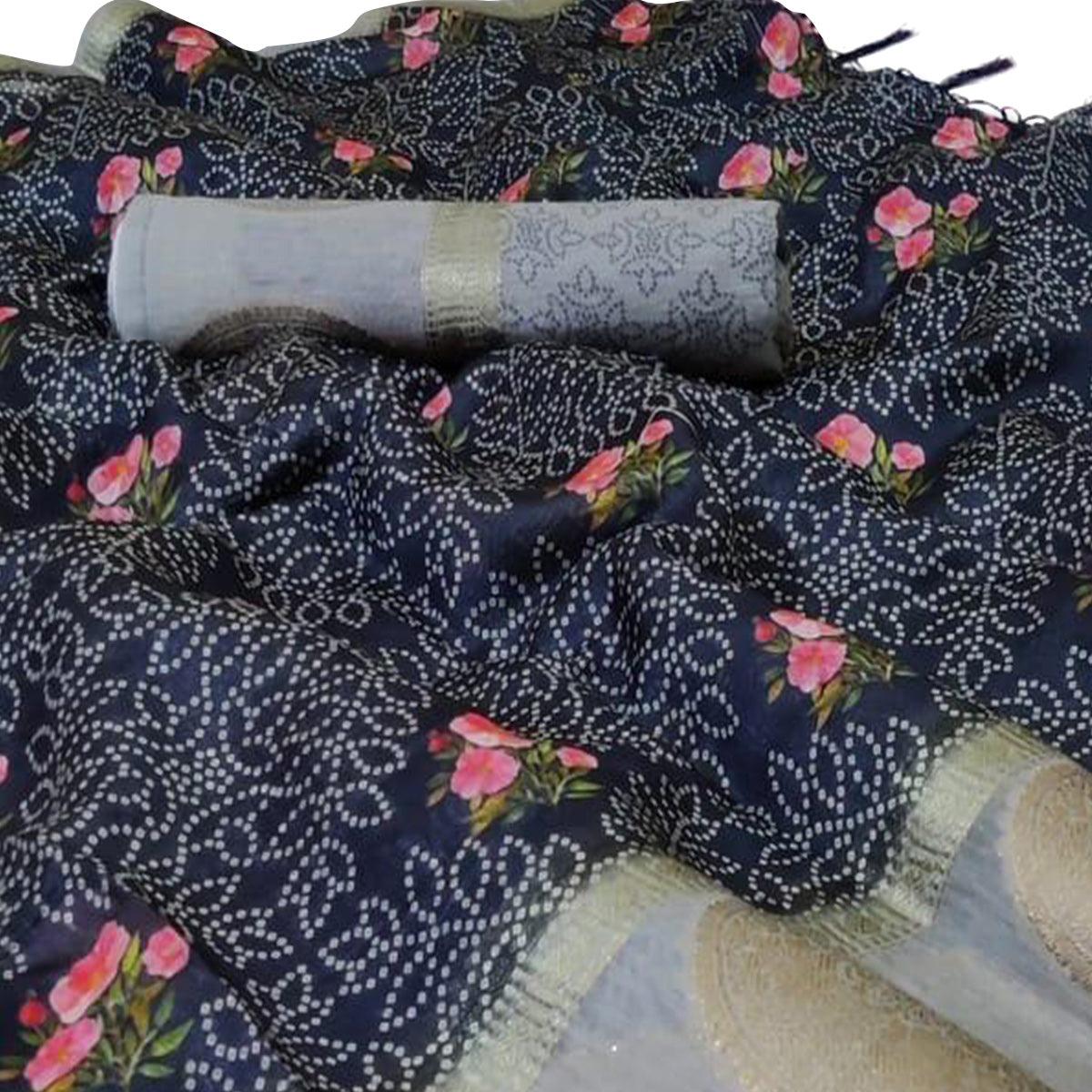 Engrossing Navy Blue Colored Festive Wear Woven Silk Saree