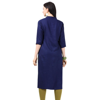 Engrossing Navy Blue Colored Partywear Embroidered Rayon Kurti