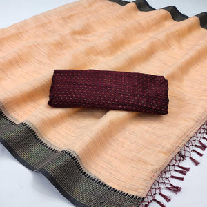 Engrossing Orange Colored lining Pattern Casual Wear Cotton Saree
