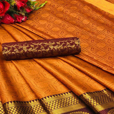 Engrossing Orange Coloured Casual Wear Printed Self Cotton Silk Saree