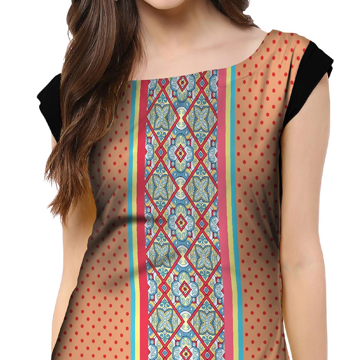 Engrossing Peach Colored Casual Printed Crepe Kurti