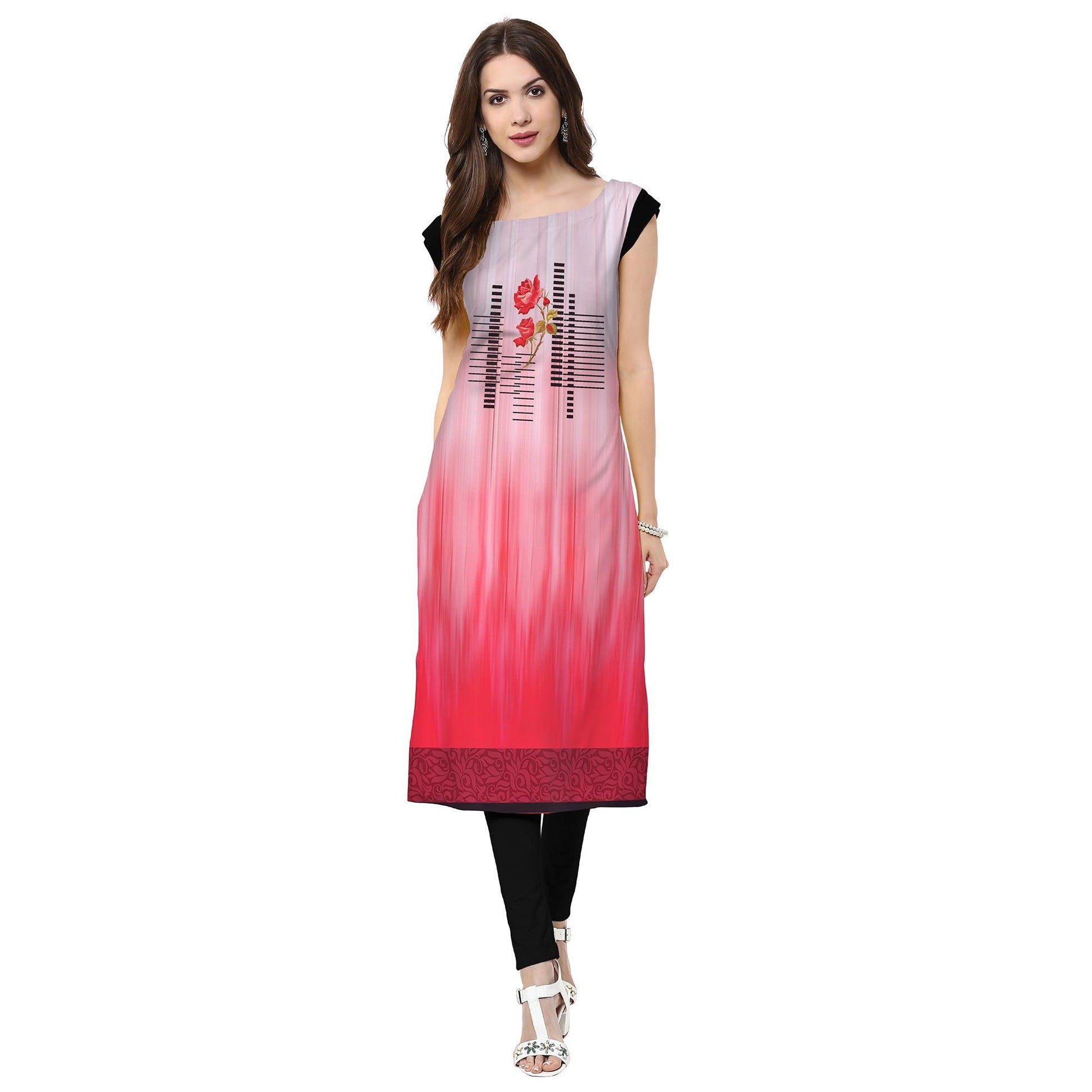Engrossing Pink Colored Casual Printed Crepe Kurti