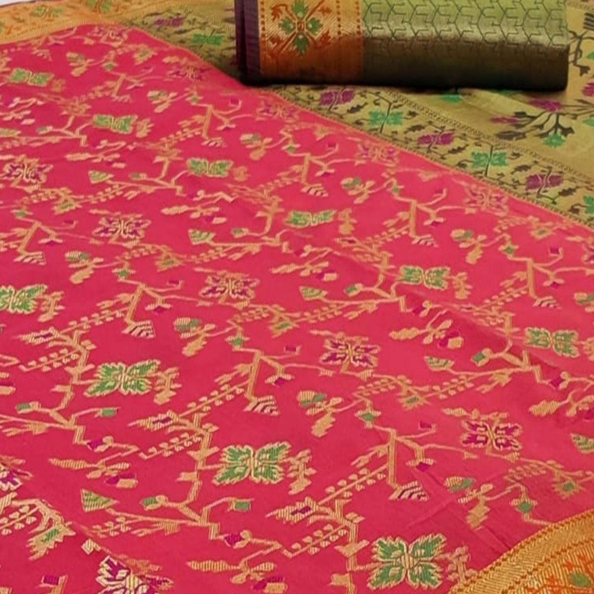Engrossing Pink Colored Festive Wear Woven Silk Saree