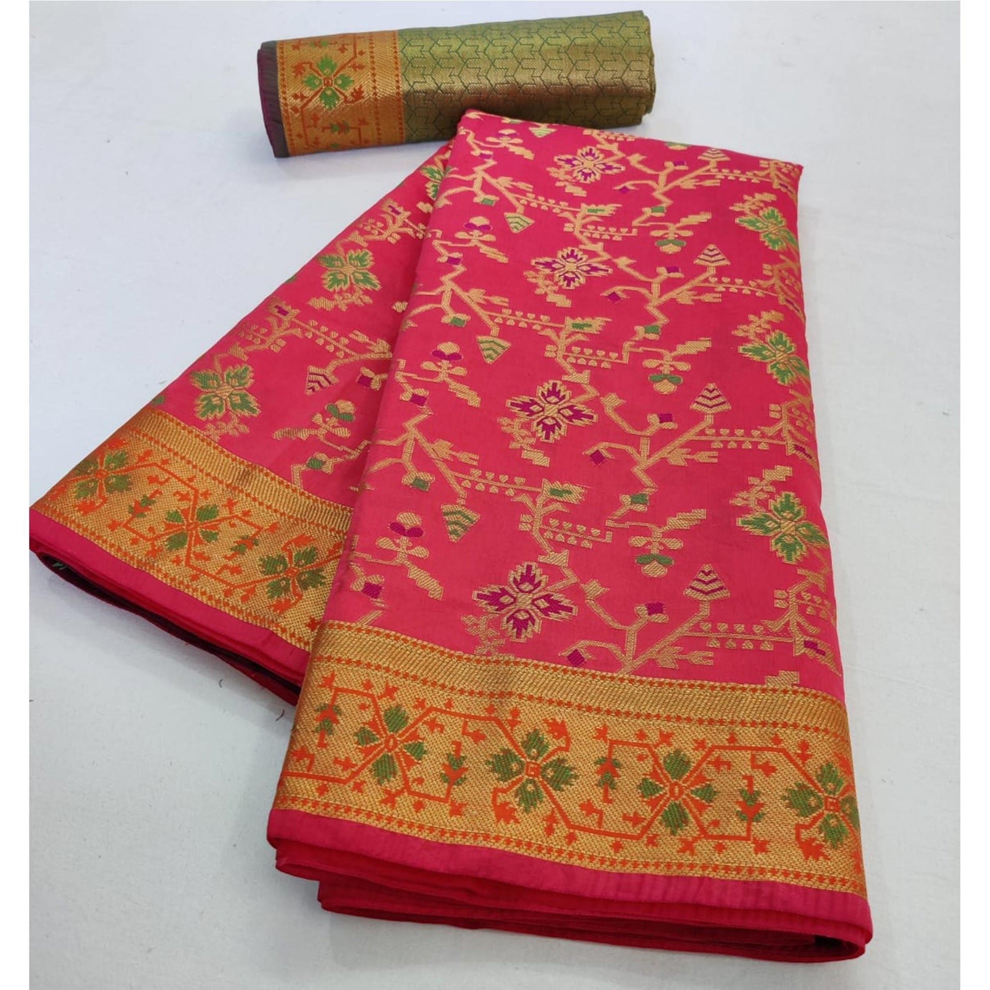 Engrossing Pink Colored Festive Wear Woven Silk Saree