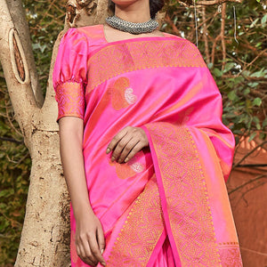 Engrossing Pink Colored Festive Wear Woven Soft Silk Saree